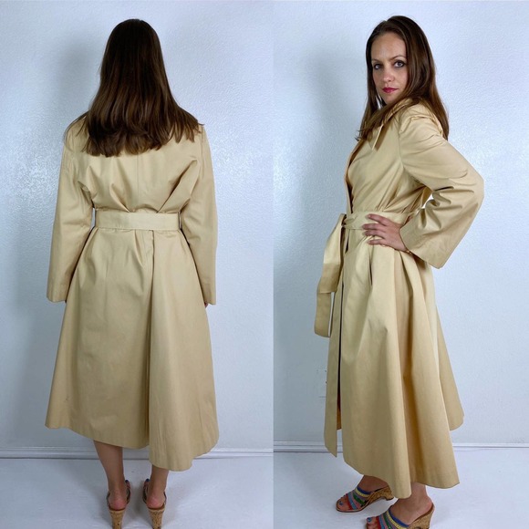 vintage 70s Diane Von Furstenberg DVF Belted TRENCH COAT Large tan swing jacket - Picture 10 of 10